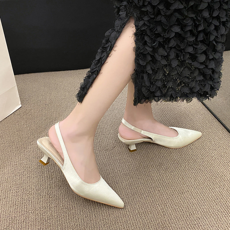 pantsparadises Summer New Women Sandals Heel Ladies Shoes Pointed Toe Solid Female Women's Shoes Back Strap Slip on