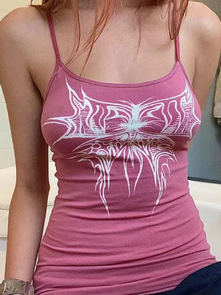 pantsparadises Contrast Color Butterfly Print Cami Top