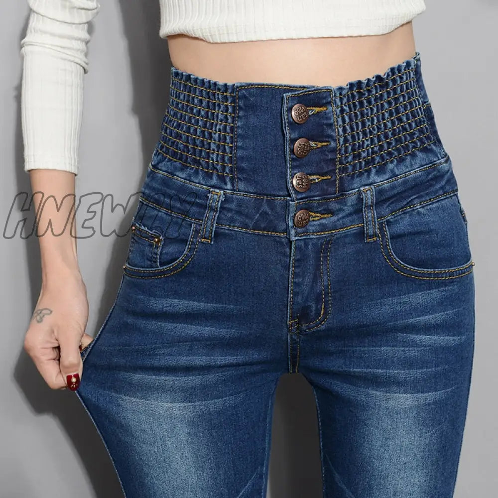 Denim Pants Autumn Winter Jeans For Women High Waist Skinny Warm Thick Womens Elastic Plus Size