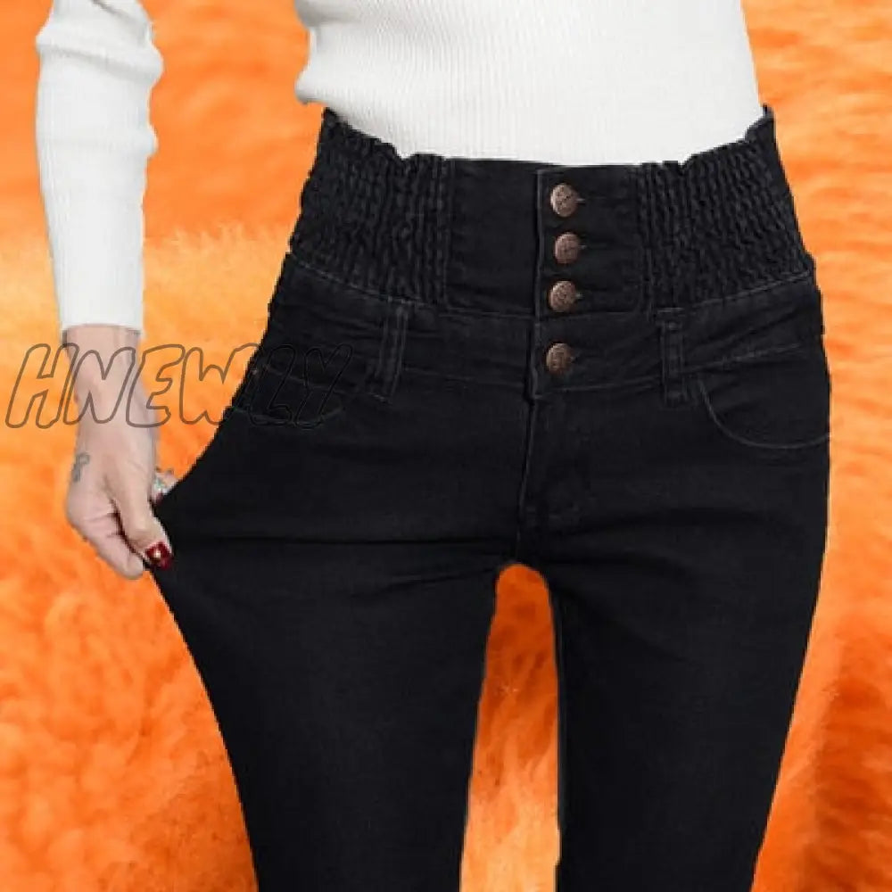 Denim Pants Autumn Winter Jeans For Women High Waist Skinny Warm Thick Womens Elastic Plus Size