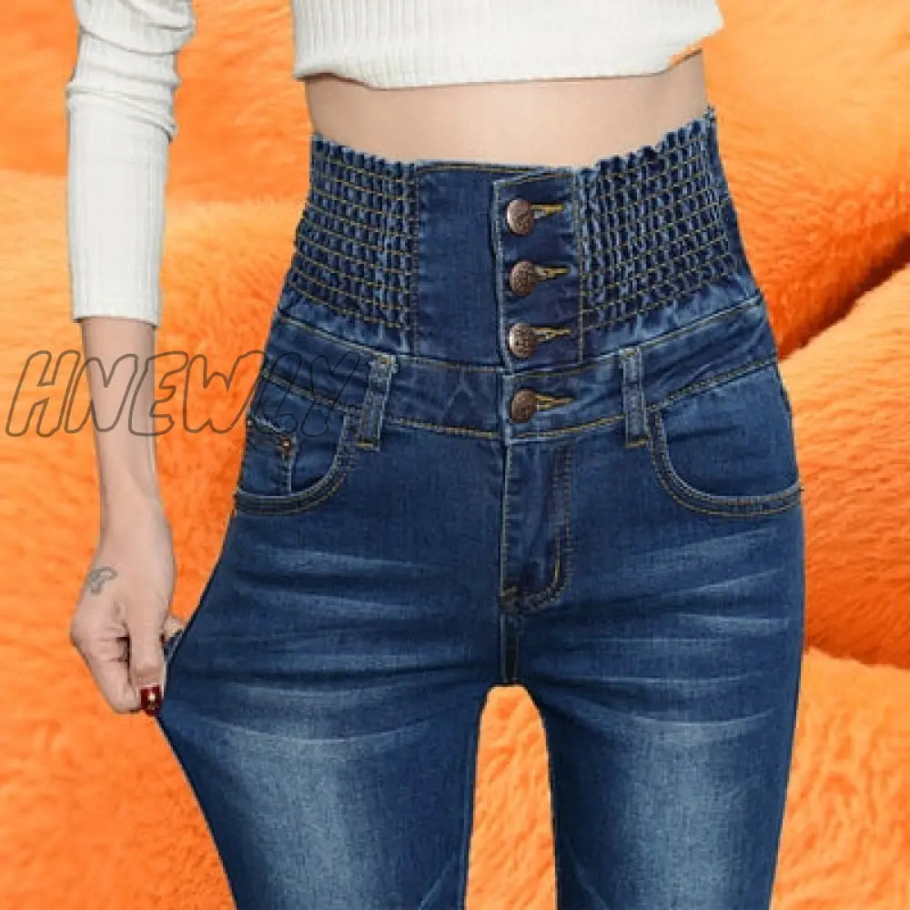 Denim Pants Autumn Winter Jeans For Women High Waist Skinny Warm Thick Womens Elastic Plus Size