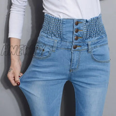 Denim Pants Autumn Winter Jeans For Women High Waist Skinny Warm Thick Womens Elastic Plus Size