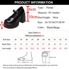 pantsparadises 2024 New Chunky Platform Mary Jane Shoes Women Patent Leather High Heels Pumps Woman Sweet Thick Heel Party Shoes Female