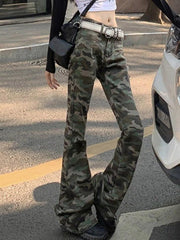 pantsparadises - Vintage Camo Print Flare Jeans HOT