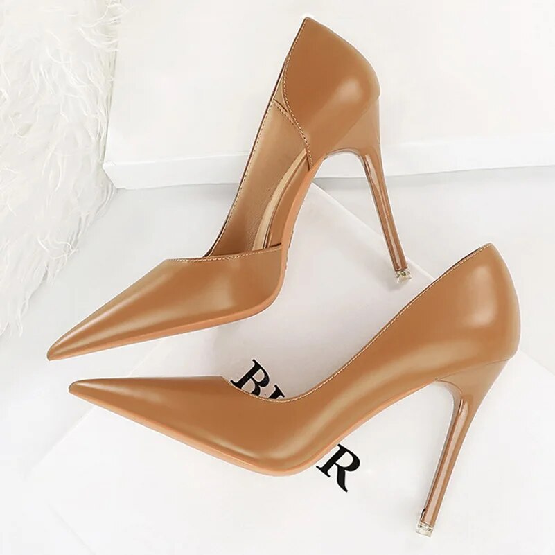 pantsparadises New Women 10.5cm High Heels Pumps Wedding Bridal Stiletto Sexy Retro Hollow Heels Lady Scarpins Office Party Nude White Shoes