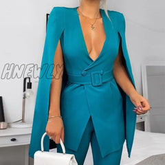 Elegant Fashion Blazer Women Long Sleeve Lapel Cape Split Poncho Office Lady Cloak Jacket Notched