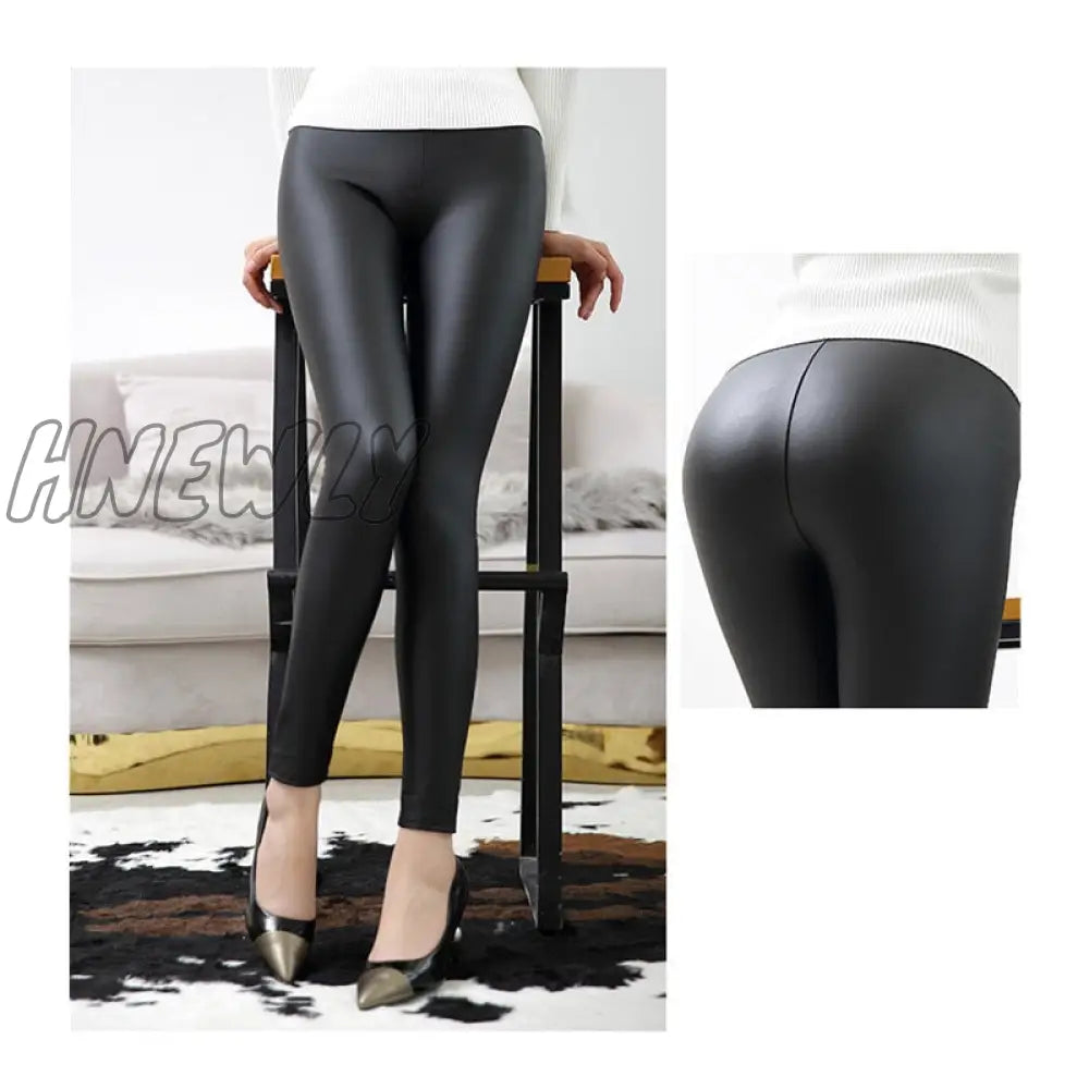 Everbellus High Waist Leather Leggings For Women Black Light&Matt Thin&Thick Femme Fitness Pu Sexy