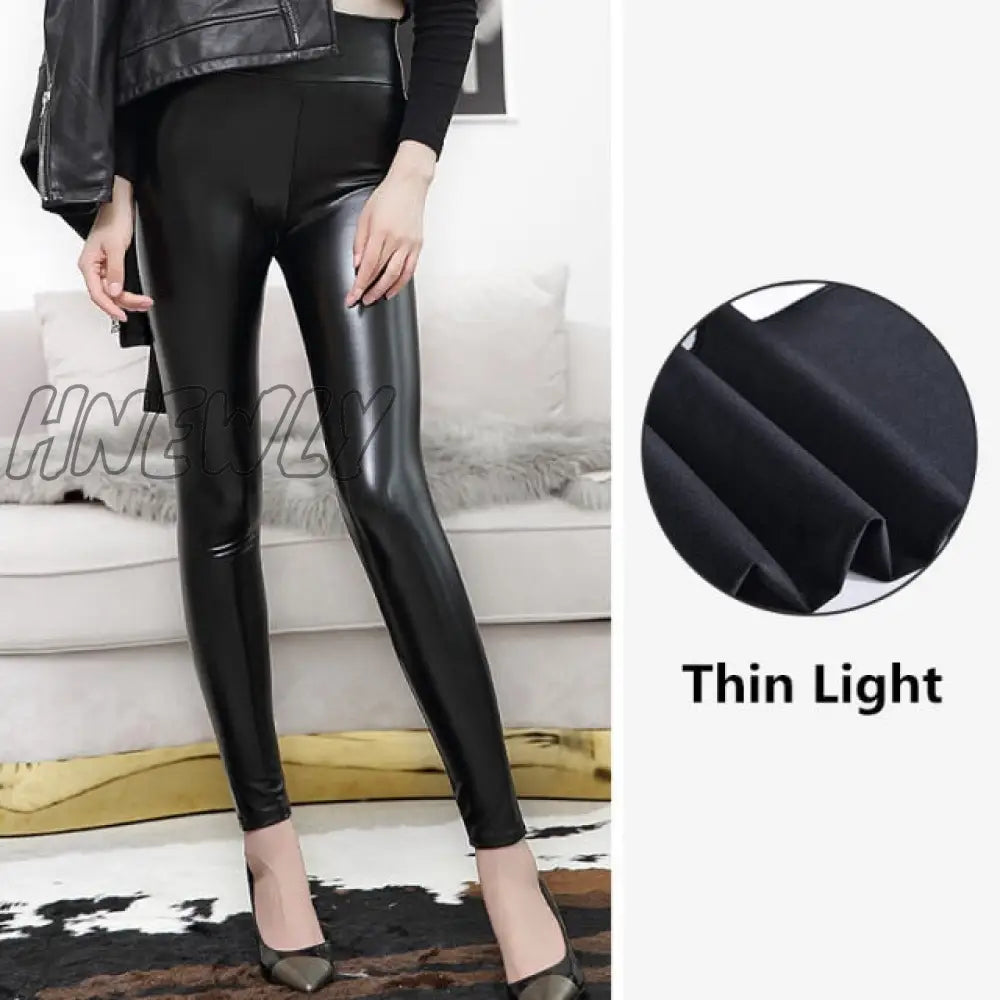 Everbellus High Waist Leather Leggings For Women Black Light&Matt Thin&Thick Femme Fitness Pu Sexy