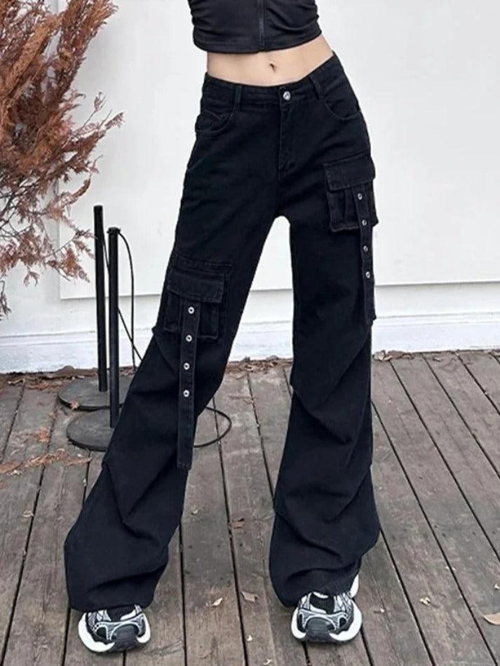 pantsparadises - Multi Pocket Eyelet Design Cargo Jeans HOT