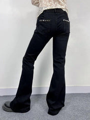 pantsparadises - Low Rise Studded Elastic Flare Jeans pantsparadises