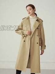 Fansilanen Khaki Women Trench Coat Autumn Winter Turn Down Collar Brown Blue Causal Full Sleeve