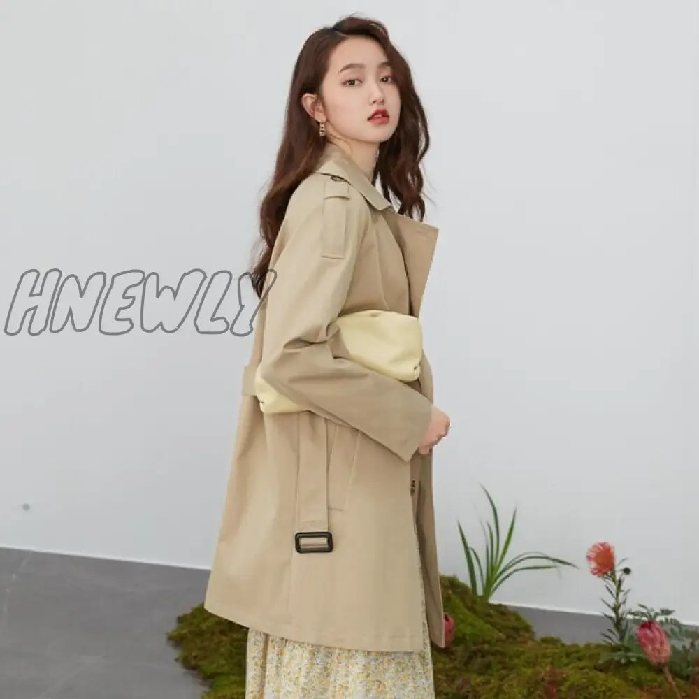 Fansilanen Khaki Women Trench Coat Autumn Winter Turn Down Collar Brown Blue Causal Full Sleeve