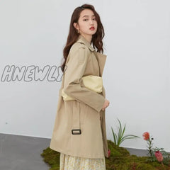 Fansilanen Khaki Women Trench Coat Autumn Winter Turn Down Collar Brown Blue Causal Full Sleeve