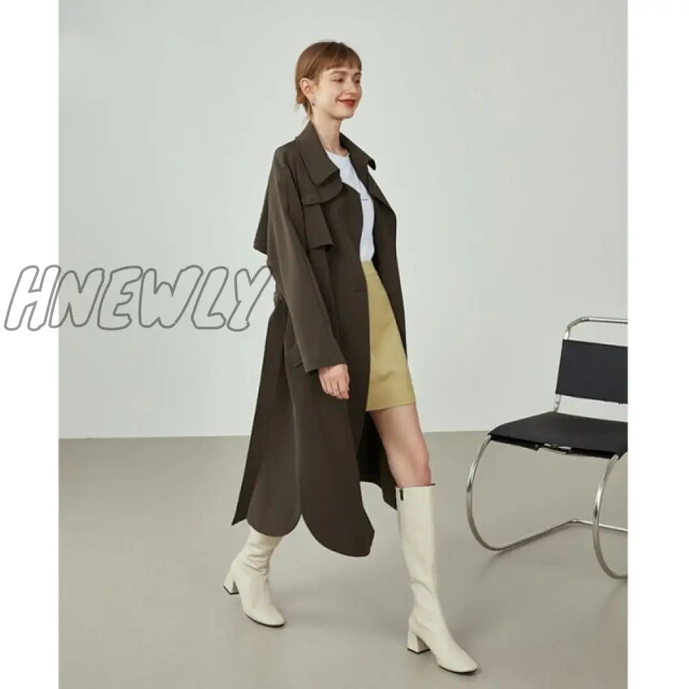 Fansilanen Khaki Women Trench Coat Autumn Winter Turn Down Collar Brown Blue Causal Full Sleeve