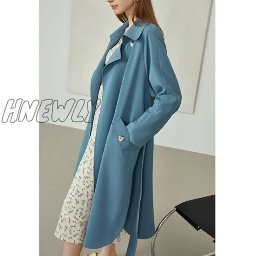 Fansilanen Khaki Women Trench Coat Autumn Winter Turn Down Collar Brown Blue Causal Full Sleeve