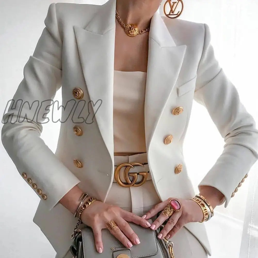 Fashion Business Uniform Formal Wear Women’s Suit Double - Breasted Jacket Commuter White Female