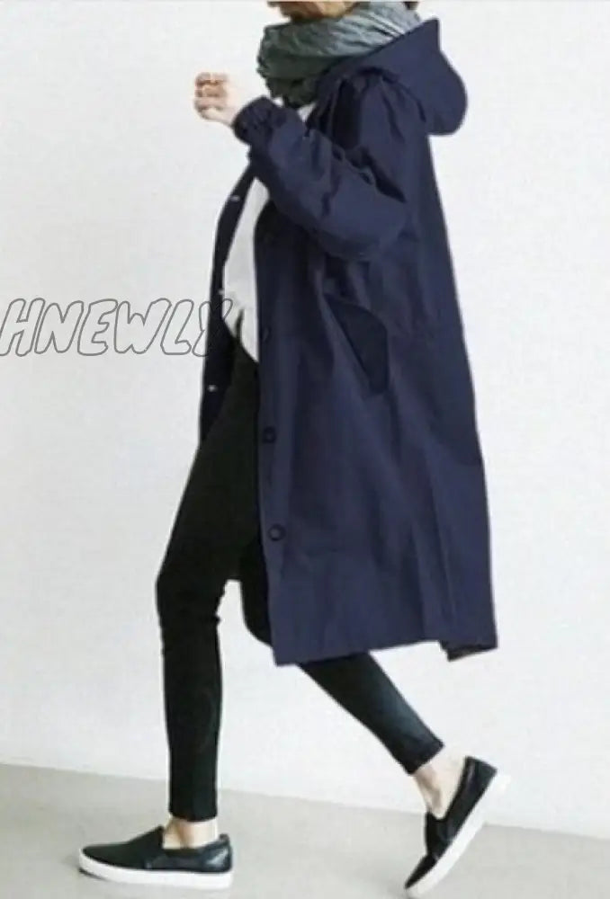 Fashion Womens Trench Coats Hooded Long Spring Autumn Windproof Lady Female Casual Clothes 8 Color