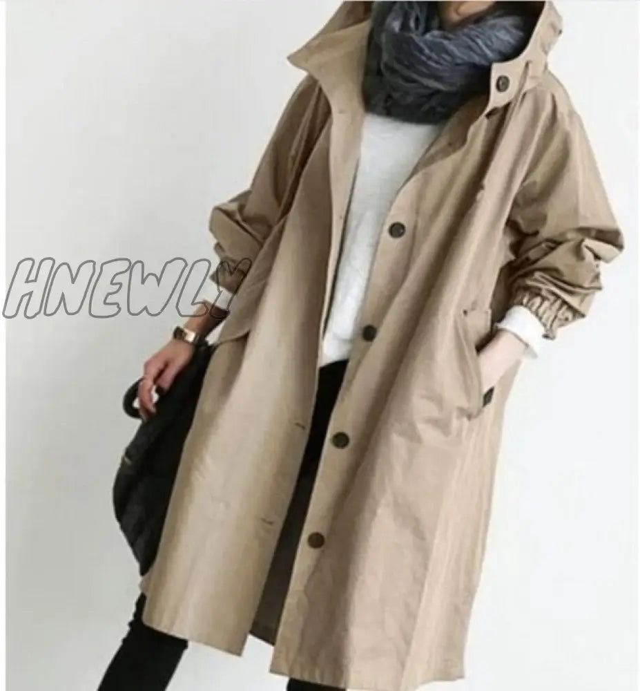 Fashion Womens Trench Coats Hooded Long Spring Autumn Windproof Lady Female Casual Clothes 8 Color