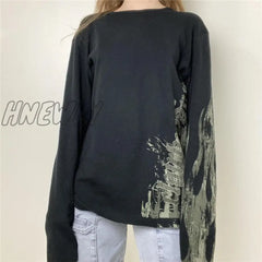 Gothic Tops Y2K 2000S Aesthetic Women Letter Print Round Neck Long Sleeve T Shirt Dark Academia