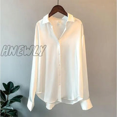 High Quality Elegant Imitation Silk Blouse Spring Women Fashion Long Sleeves Satin Vintage Femme