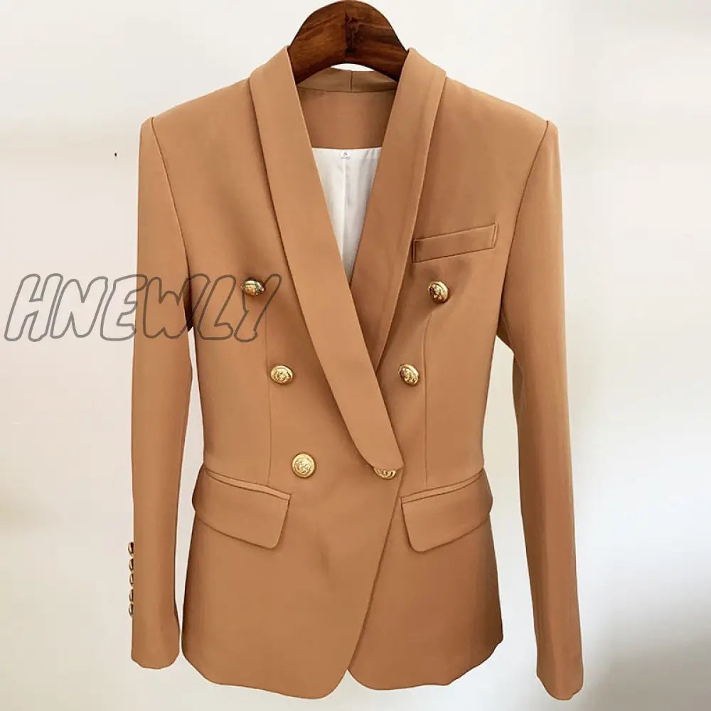 High Street Newest Designer Blazer Jacket Women’s Slim Fitting Double Breasted Metal Lion Buttons