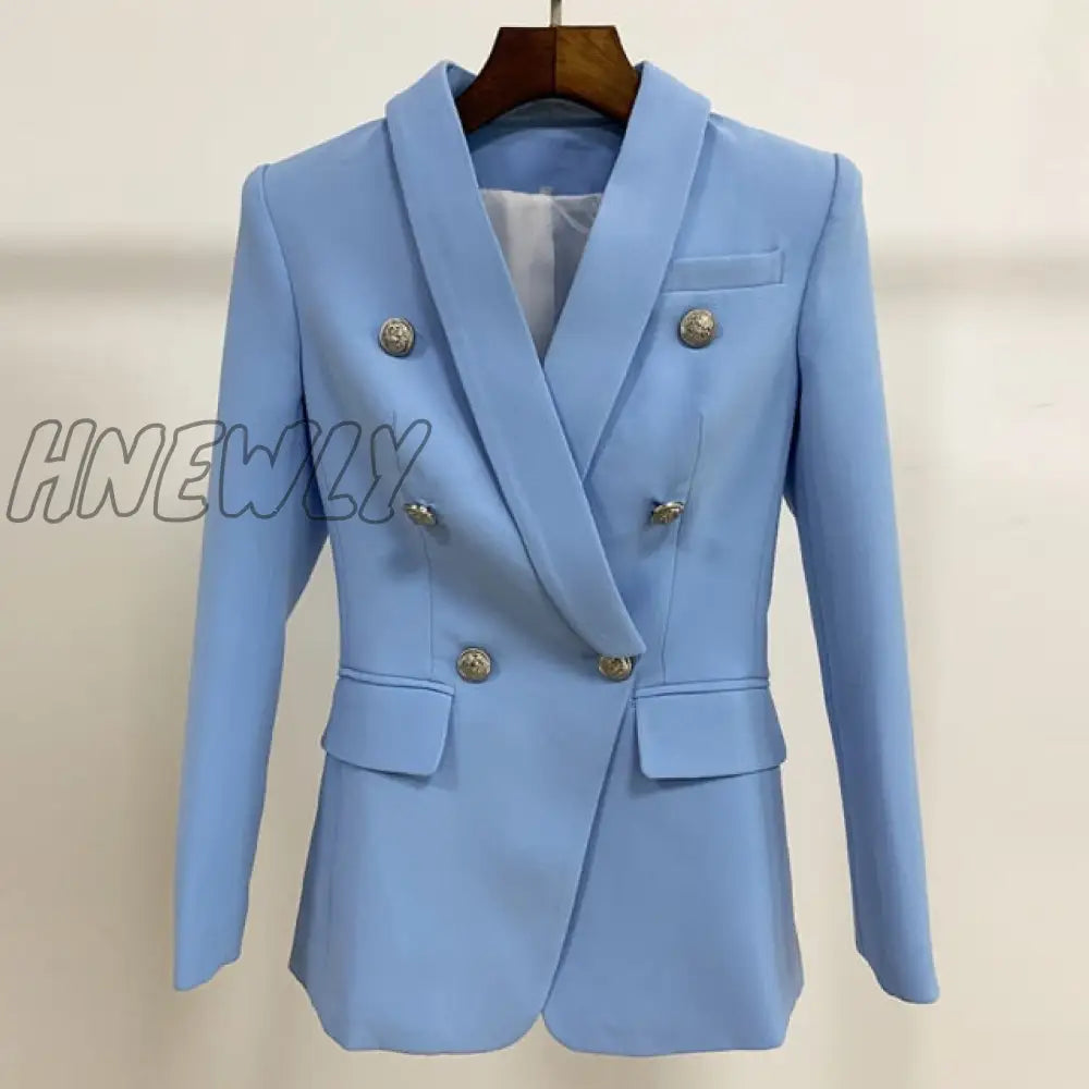 High Street Newest Designer Blazer Jacket Women’s Slim Fitting Double Breasted Metal Lion Buttons