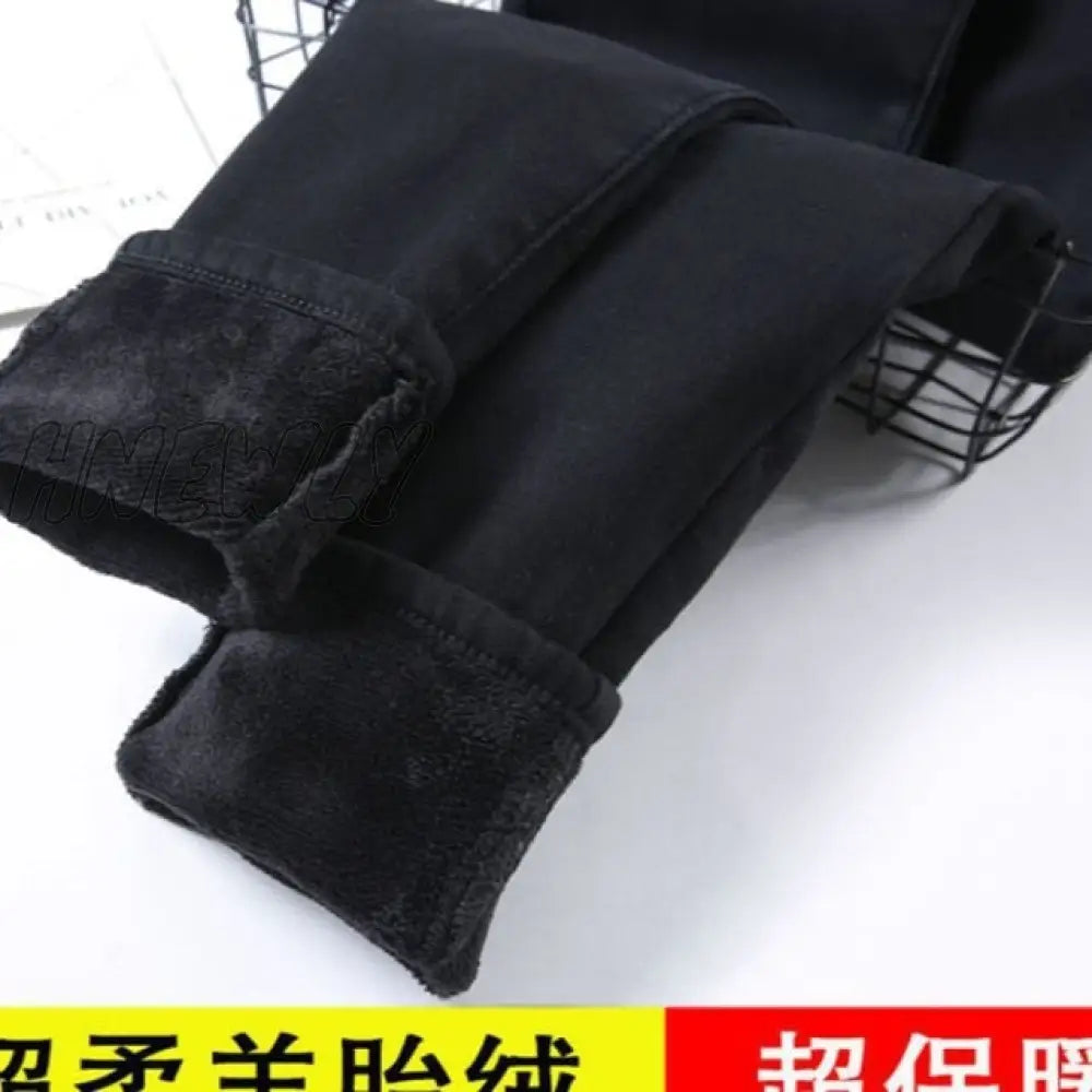 High Waist Velvet Thick Jeans Female Winter Skinny Stretch Womens Warm Womanpants Mom Black Denim