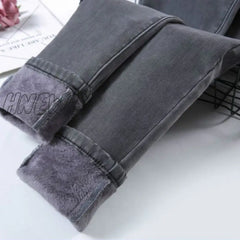 High Waist Velvet Thick Jeans Female Winter Skinny Stretch Womens Warm Womanpants Mom Black Denim