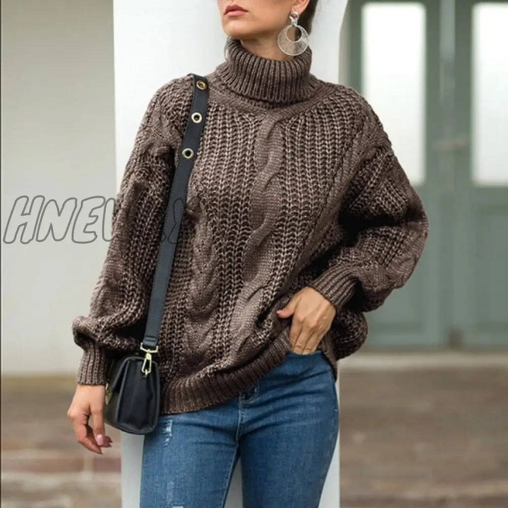 Hot Kf - Autumn And Winter Thick Line Twist Sweater Fashion Wild Brown / S