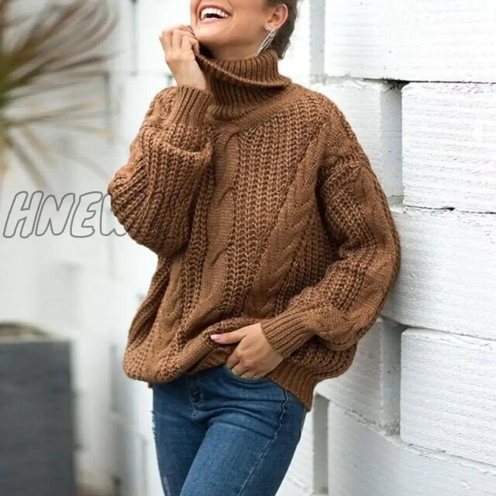 Hot Kf - Autumn And Winter Thick Line Twist Sweater Fashion Wild Khaki / S