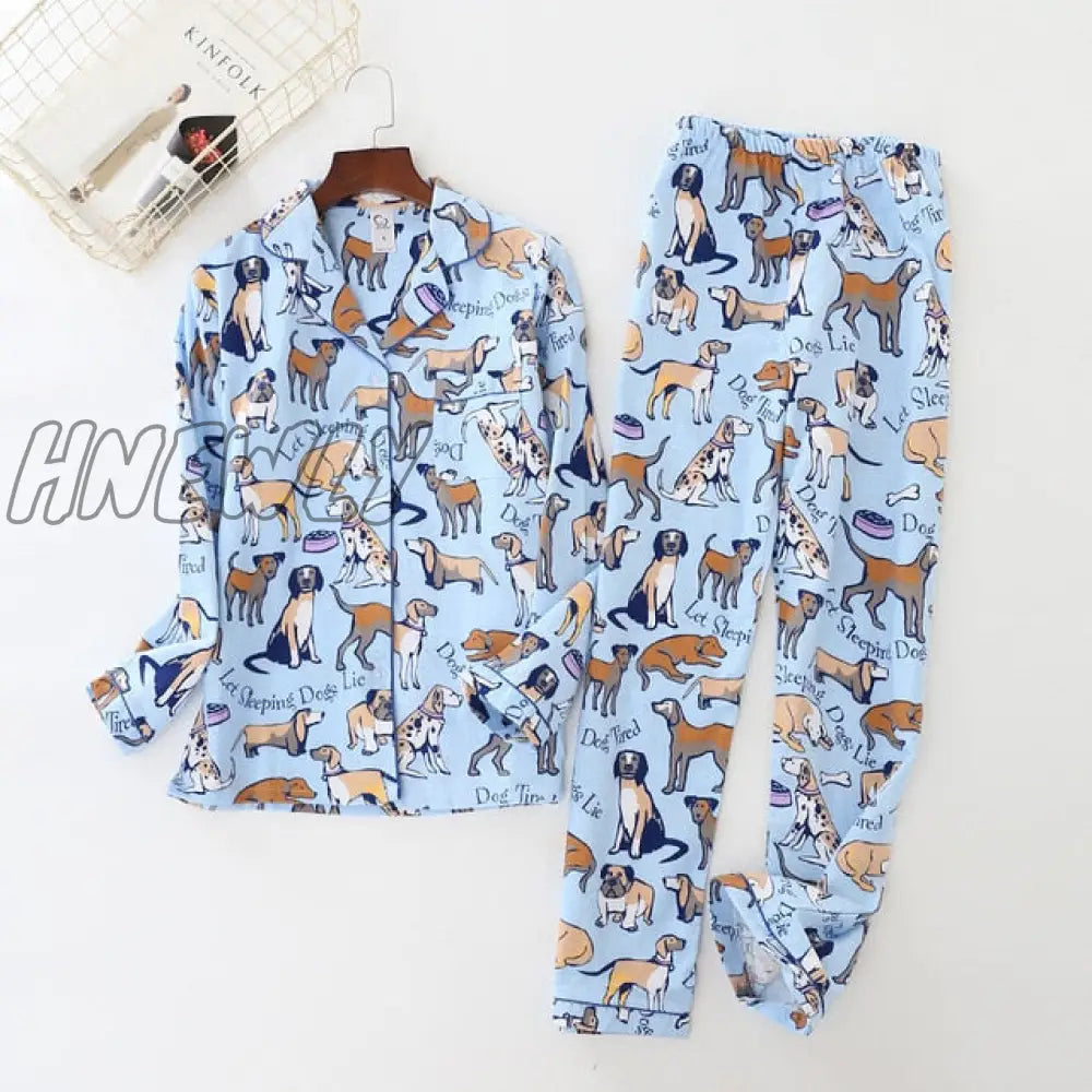 July’s Song Woman Cotton Printing Pajamas Long Sleeves Women’s Trousers Set Casual Soft