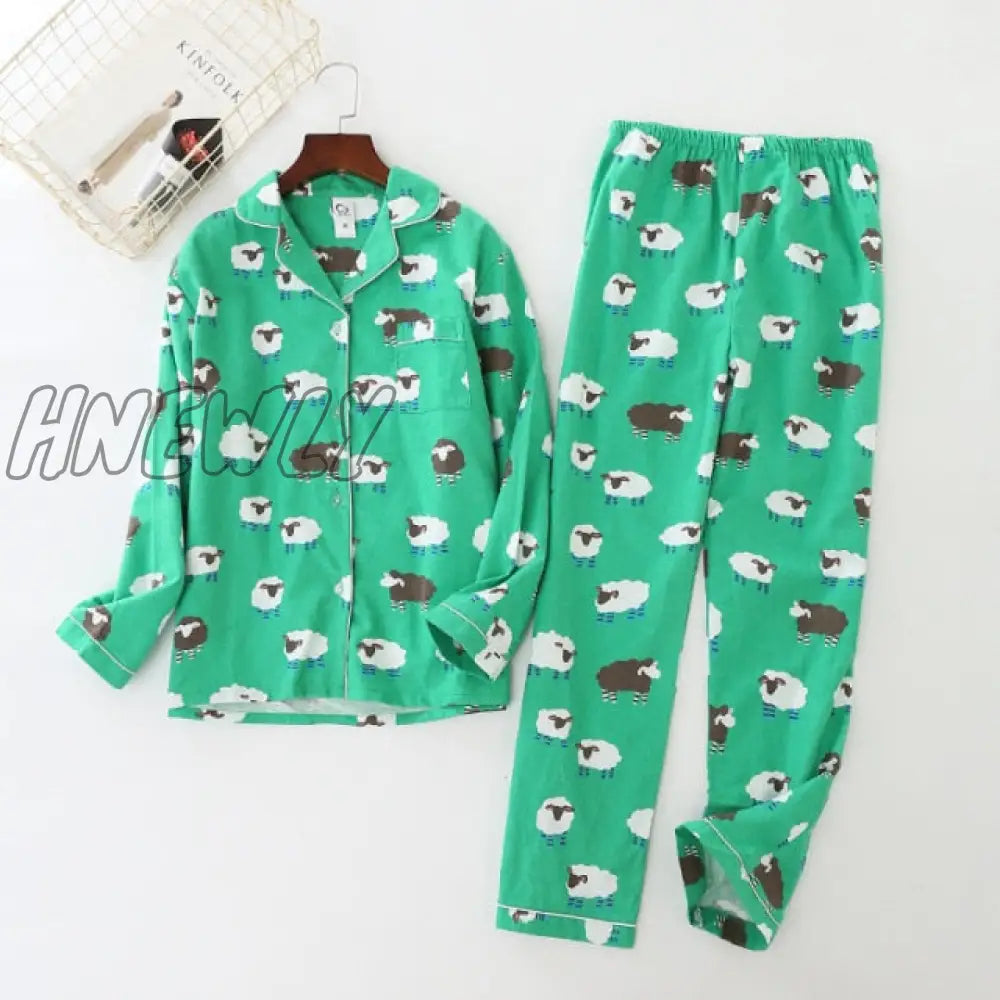 July’s Song Woman Cotton Printing Pajamas Long Sleeves Women’s Trousers Set Casual Soft