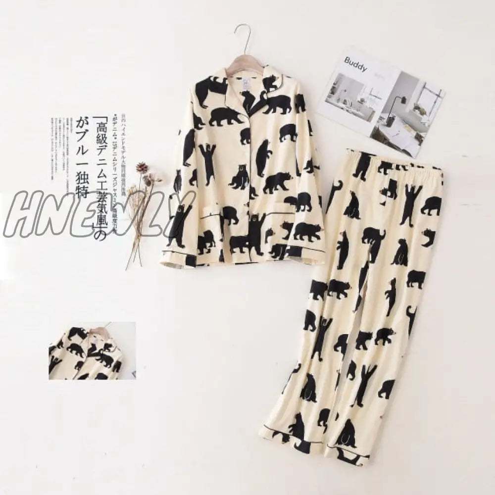 July’s Song Woman Cotton Printing Pajamas Long Sleeves Women’s Trousers Set Casual Soft