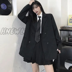 Korean Black Suit Blazers Outerwear Long Sleeve Women Double Breasted Thin Coat New Casual Office