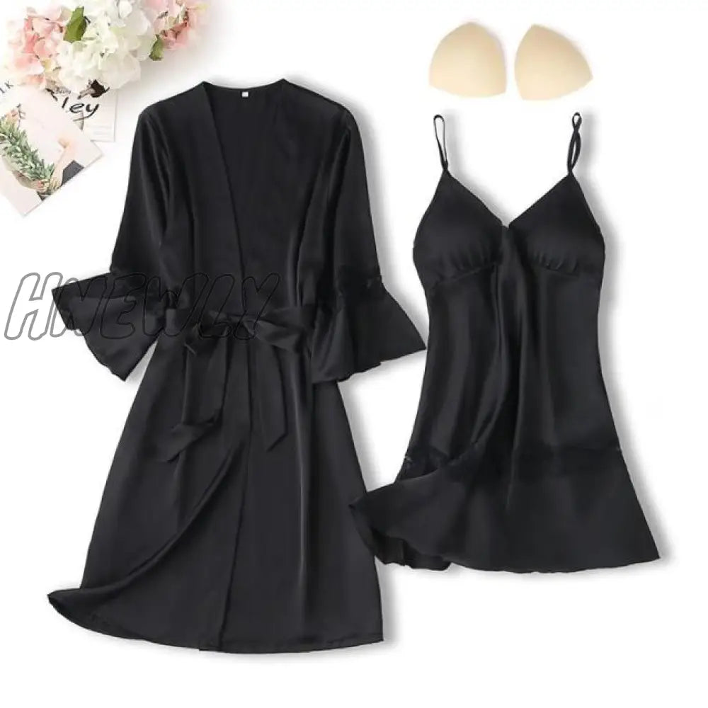 Lace Trim Sexy Wedding Lady Robe Suit Loose Satin Bride Bridesmaid Kimono Bathrobe Gown Mini