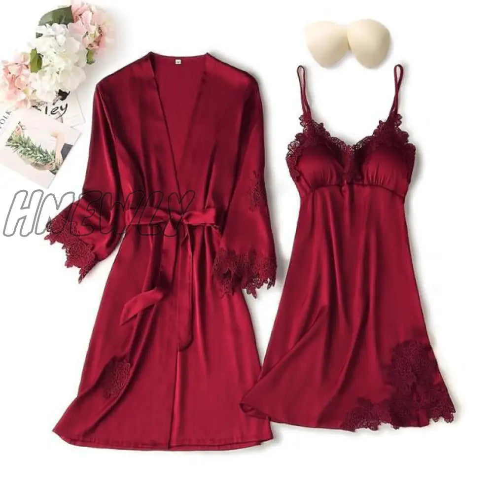 Lace Trim Sexy Wedding Lady Robe Suit Loose Satin Bride Bridesmaid Kimono Bathrobe Gown Mini