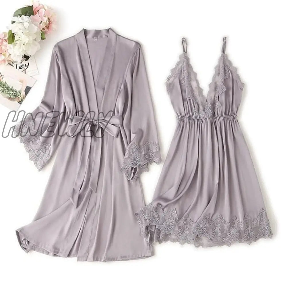 Lace Trim Sexy Wedding Lady Robe Suit Loose Satin Bride Bridesmaid Kimono Bathrobe Gown Mini