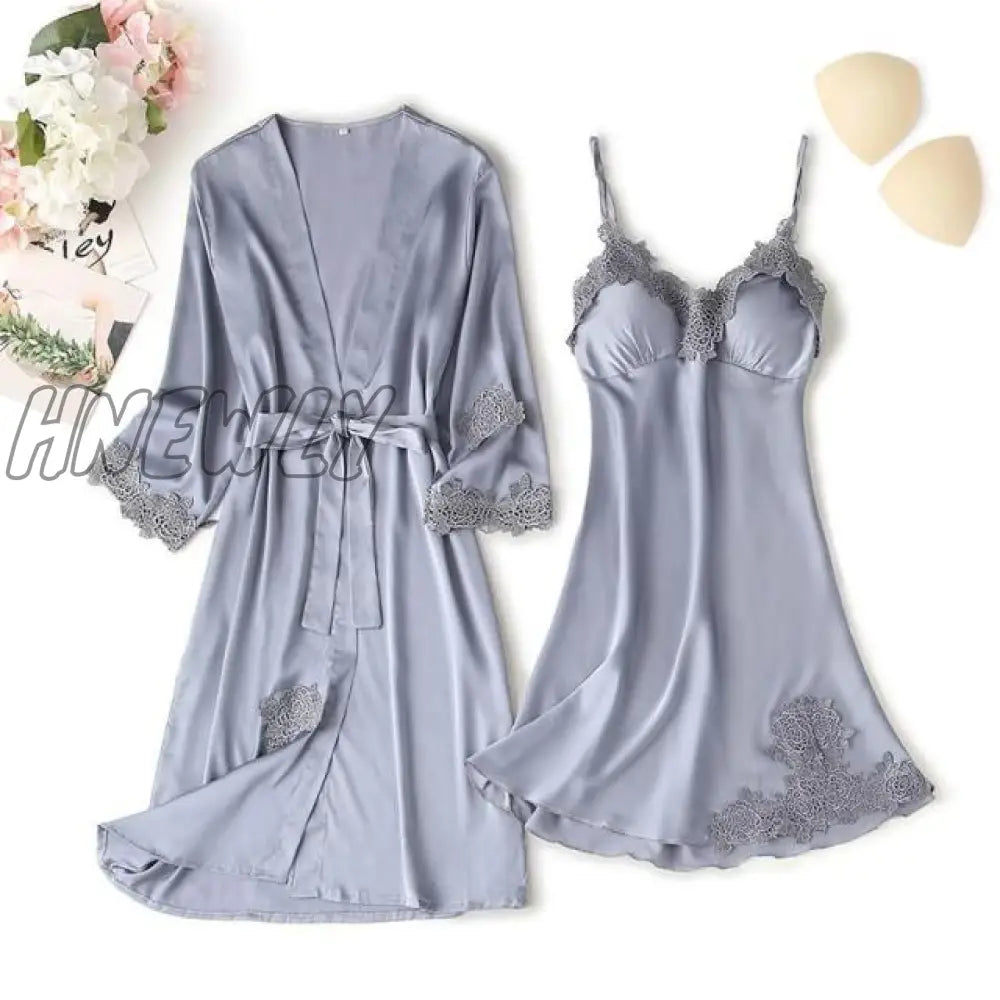 Lace Trim Sexy Wedding Lady Robe Suit Loose Satin Bride Bridesmaid Kimono Bathrobe Gown Mini