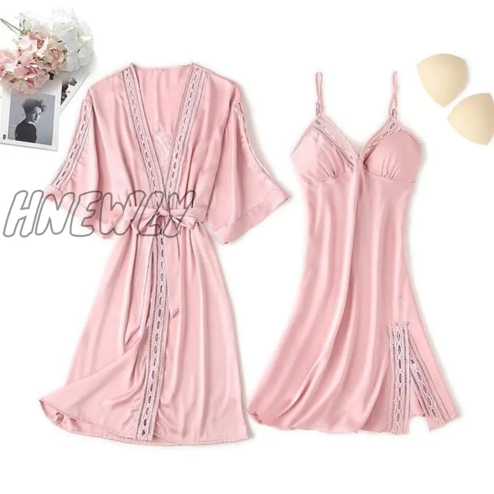 Lace Trim Sexy Wedding Lady Robe Suit Loose Satin Bride Bridesmaid Kimono Bathrobe Gown Mini