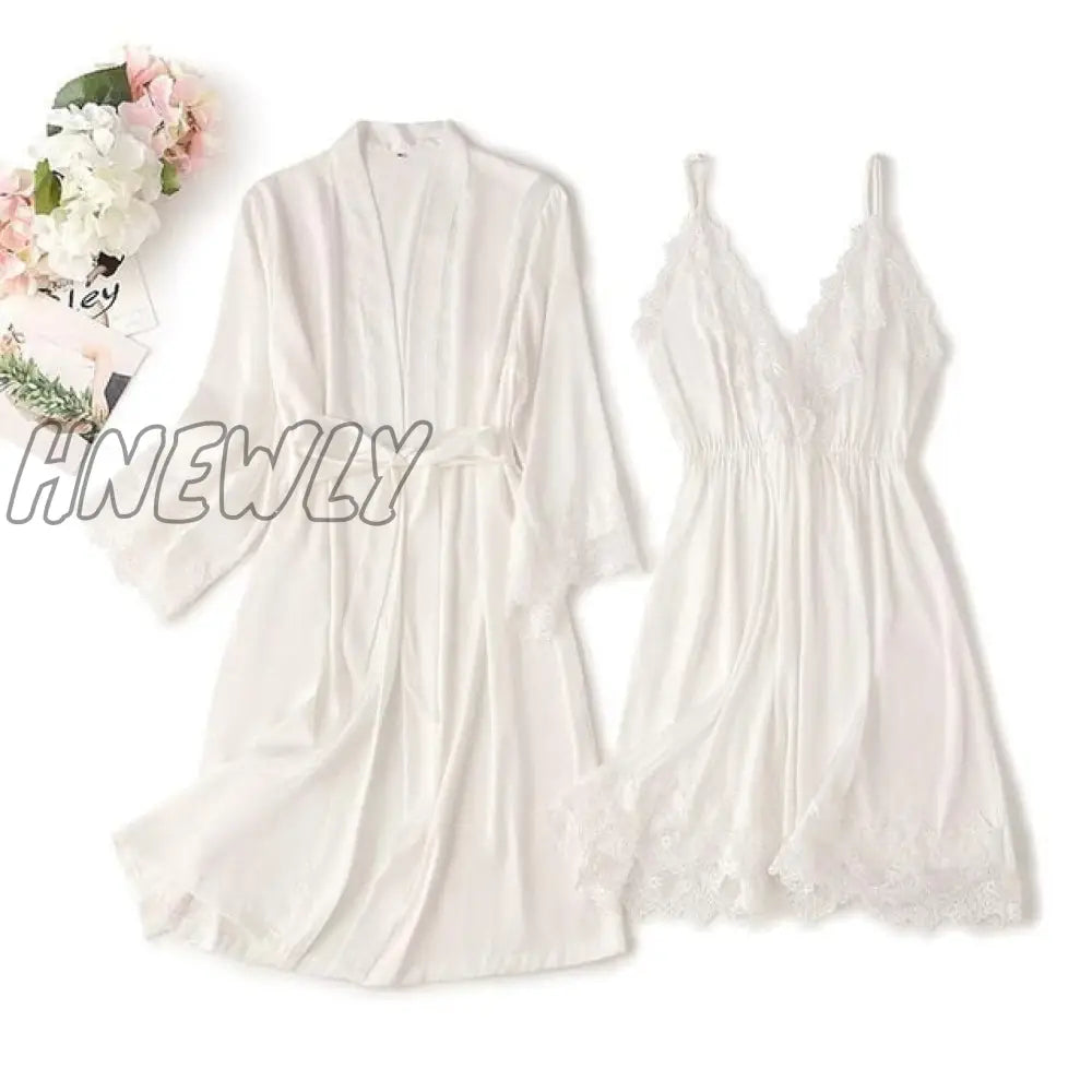 Lace Trim Sexy Wedding Lady Robe Suit Loose Satin Bride Bridesmaid Kimono Bathrobe Gown Mini