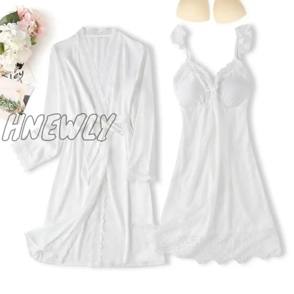 Lace Trim Sexy Wedding Lady Robe Suit Loose Satin Bride Bridesmaid Kimono Bathrobe Gown Mini