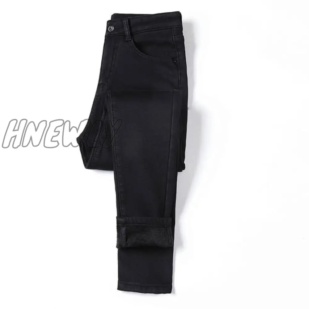 Large Size 26 - 40 Winter Women Colorful Plus Velvet High Waist Jeans Denim Trousers Stretch Warm