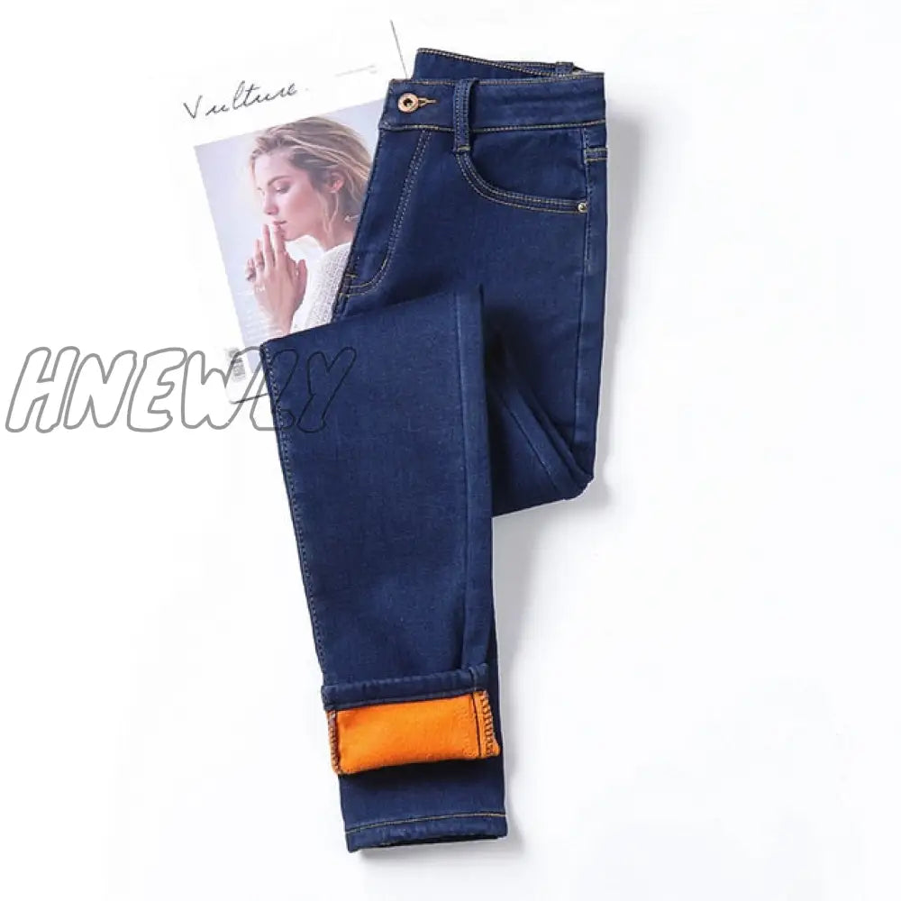 Large Size 26 - 40 Winter Women Colorful Plus Velvet High Waist Jeans Denim Trousers Stretch Warm