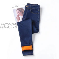 Large Size 26 - 40 Winter Women Colorful Plus Velvet High Waist Jeans Denim Trousers Stretch Warm