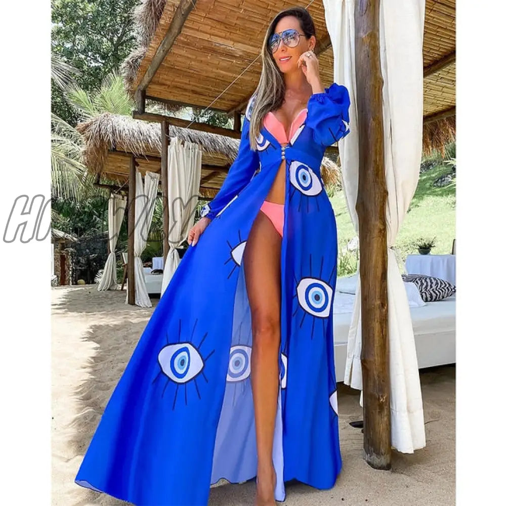 Leaves Print Bikini Beach Cover Up Tunics For Long Kaftan Robe De Plage Sarong Swimsuit Cover - Ups