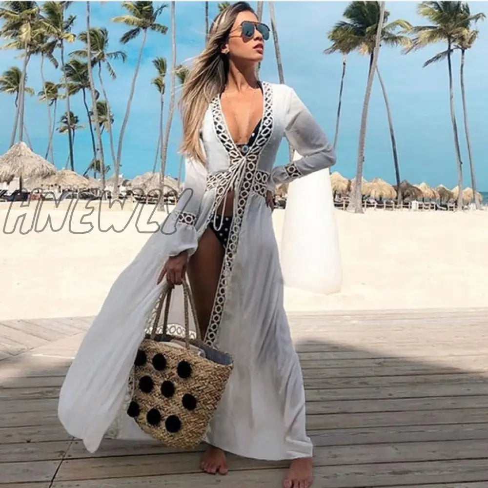 Leaves Print Bikini Beach Cover Up Tunics For Long Kaftan Robe De Plage Sarong Swimsuit Cover - Ups