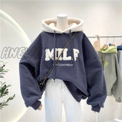 Letter Printing Embroidery Hoodies Female Winter Hooded Sweatshirts Large Size Fashionable