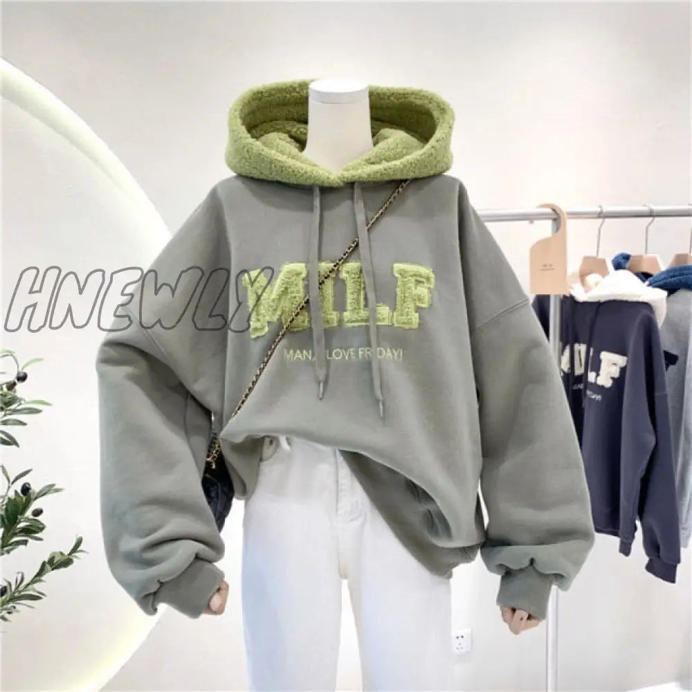 Letter Printing Embroidery Hoodies Female Winter Hooded Sweatshirts Large Size Fashionable