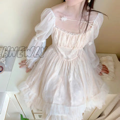 Lolita Kawaii Dress Women Casual Long Sleeve Vintage Y2K Mini Female Japanese Style One Piece