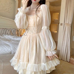 Lolita Kawaii Dress Women Casual Long Sleeve Vintage Y2K Mini Female Japanese Style One Piece